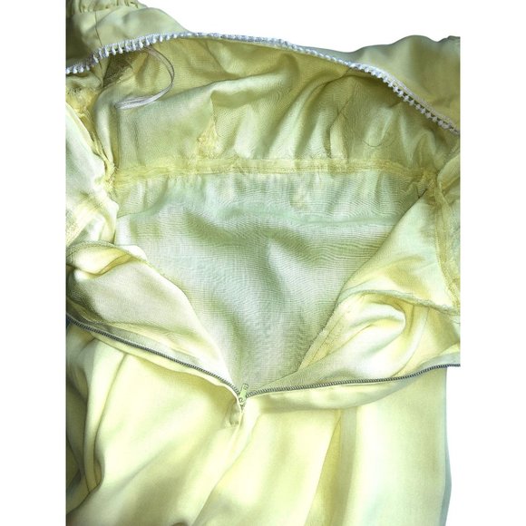 1960-70s Vintage Formal Dress Yellow Linen & Sheer Overlay Maxi Teens Womens XXS - Picture 10 of 11